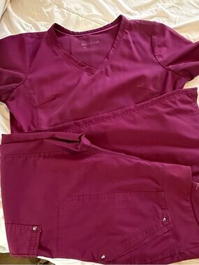 Burgundy Scrub Top and Pants Set top Med Bottoms small